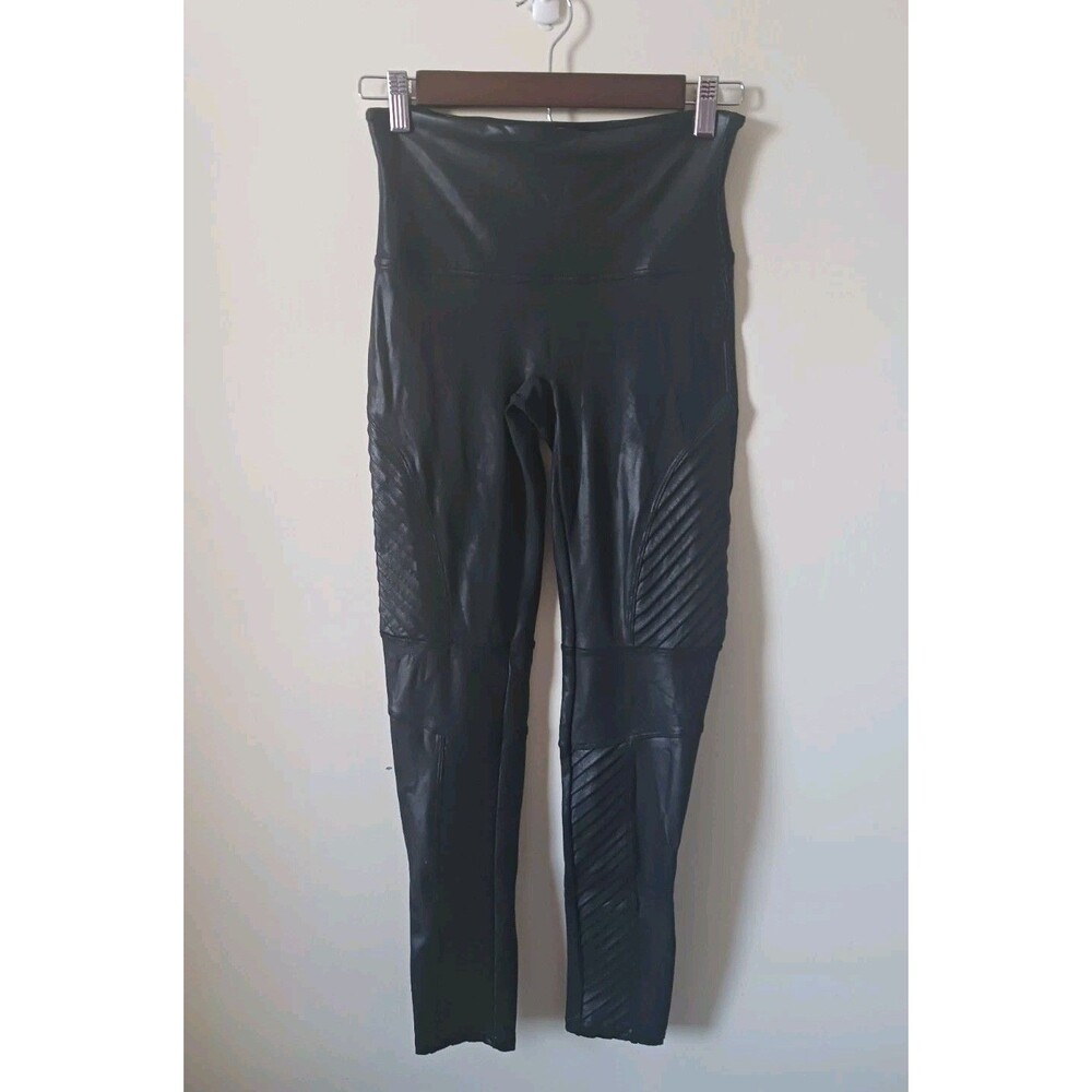SPANX Faux Leather Moto Leggings Size L Black Shaping Slimming Mid Rise‎
